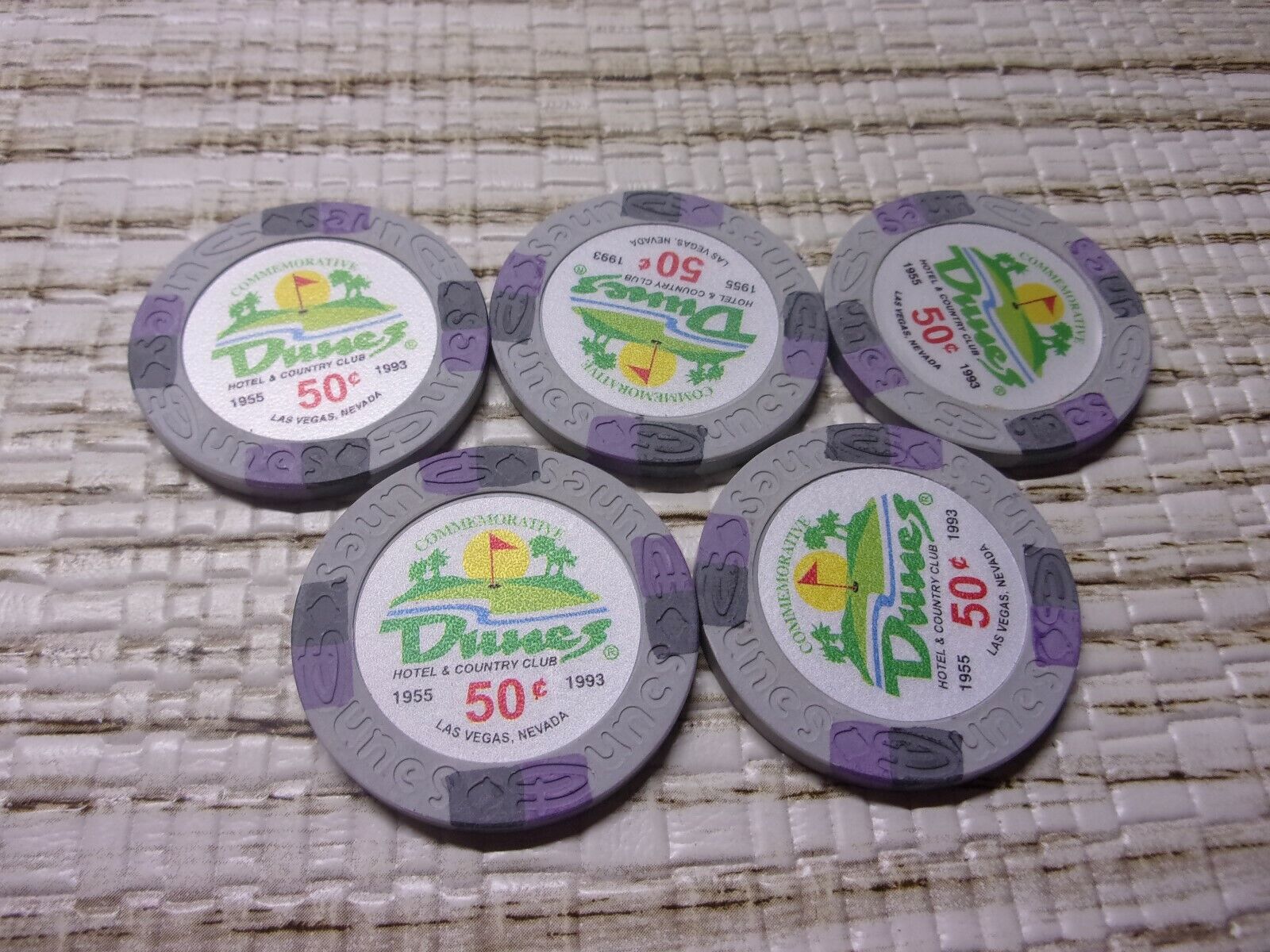 DUNES 50 CENT Poker Chips 5 CHIPS