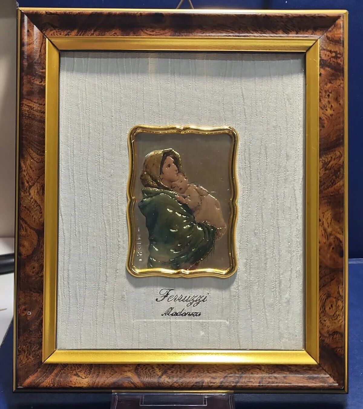 Vintage Italy Matted & Framed Sterling Tinted Ferruzzi\'s Madonna Religious Icon