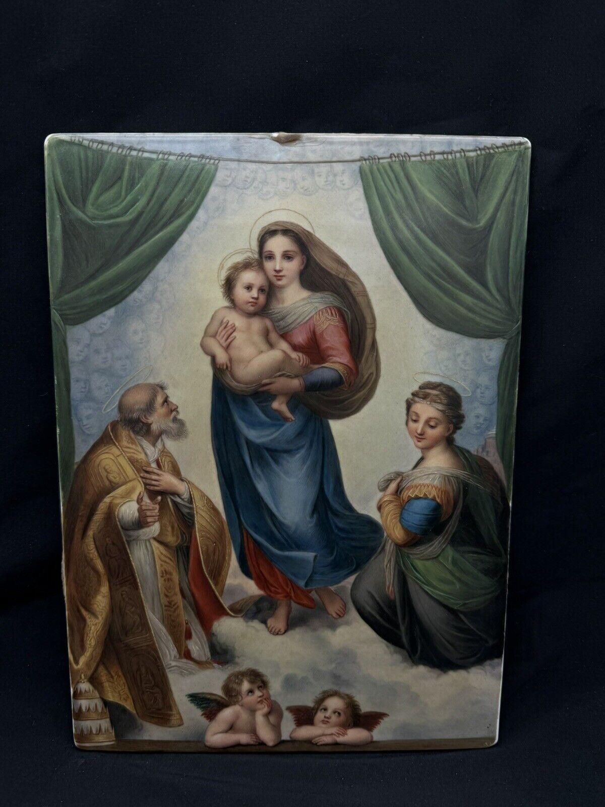 Antique Porcelain Plaque of The Sistine Madonna, 11 3/4\