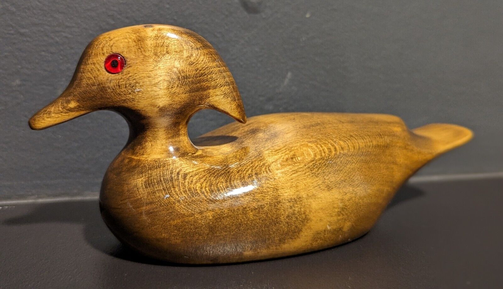 Vintage WBF II 2 Wooden Duck Decoy Folk Art Gloss Finish Red Glass Eyes Signed