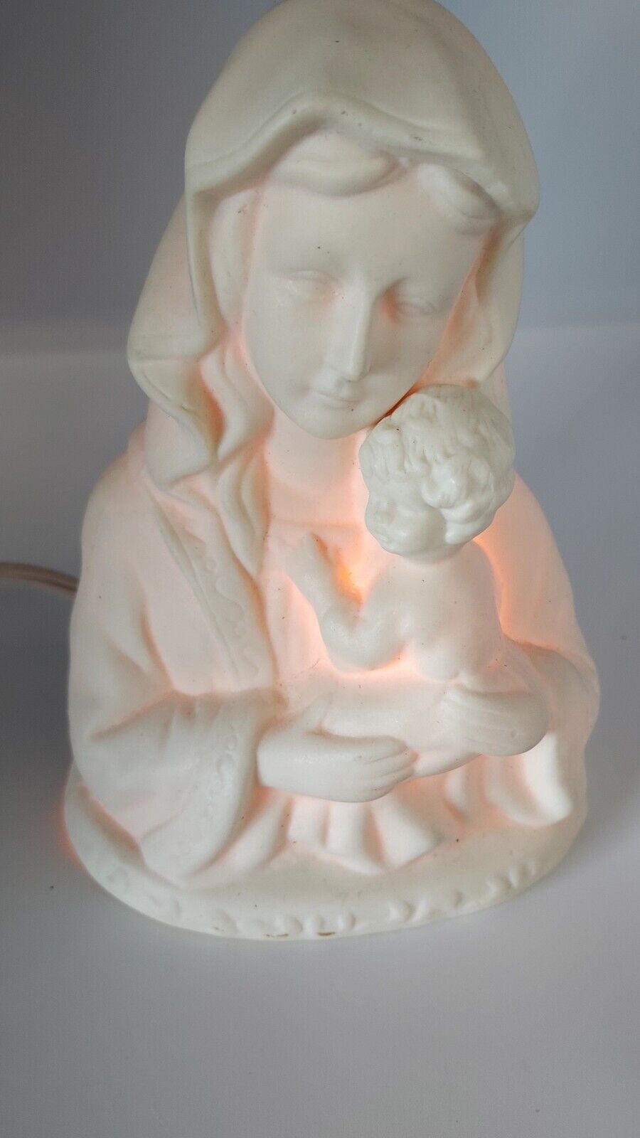 Madonna and Child night light ceramic Virgin Mary bisque baby lamp 