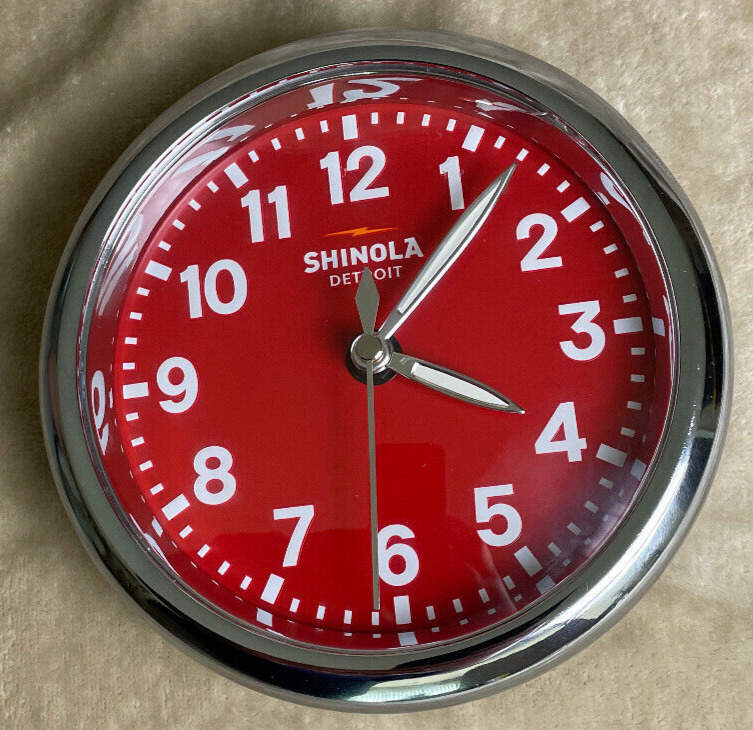 Shinola Detroit Red Runwell 6” Desk Clock - No Base - Runs Great - READ