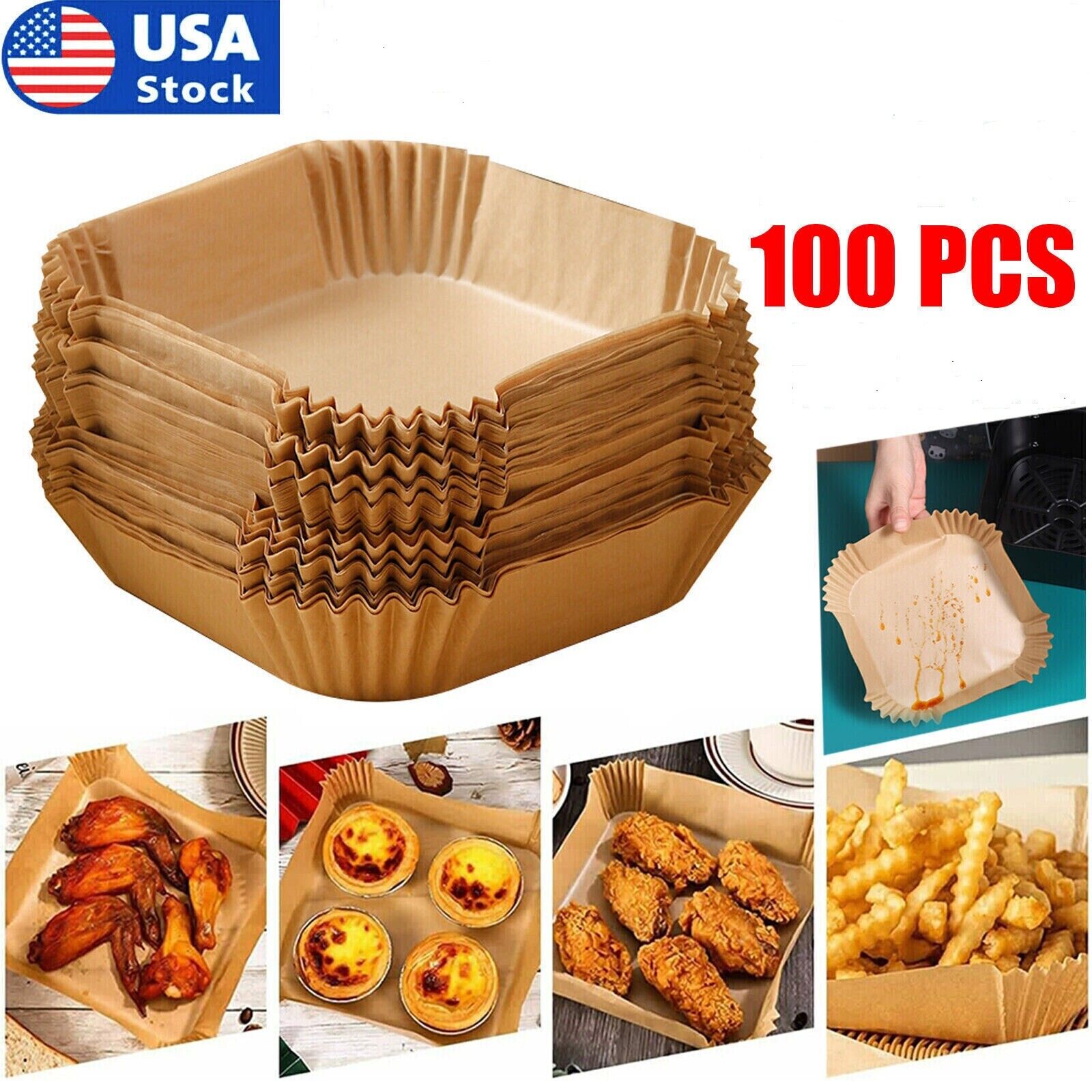 100X Air Fryer Liners Disposable Parchment Paper Non Stick Food Oil-proof 7.9 in