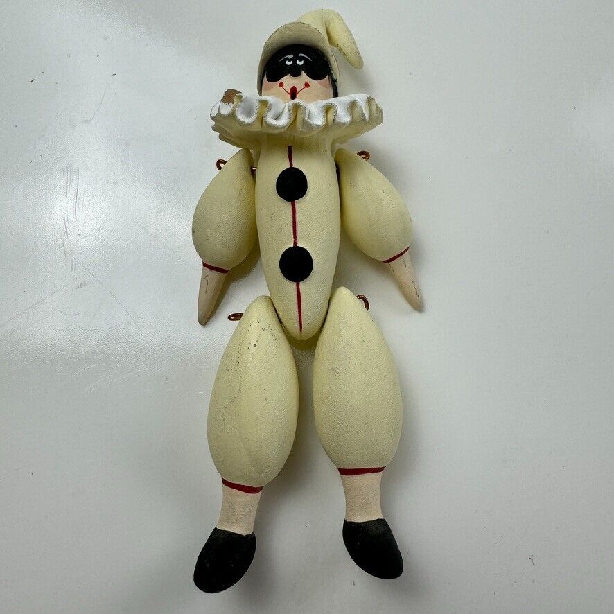 Hand Painted Vintage Articulated Clay Figurine Harlequin Clown
