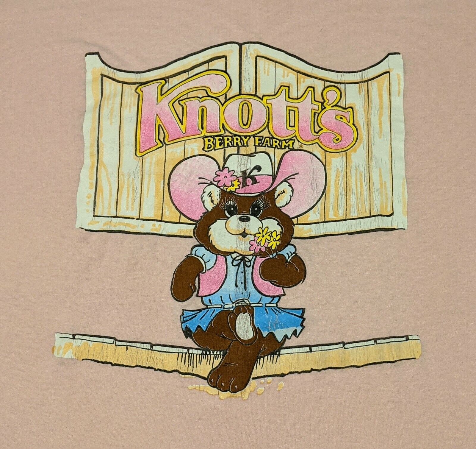Vintage 1980\'s Knott\'s Berry Farm Bear-y Tales Single Stitch T-Shirt Pink XL