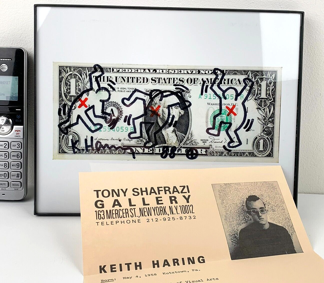 KEITH HARING - Signed Dollar Bill - 3 Dancers w/ Gallery Resume 1980s