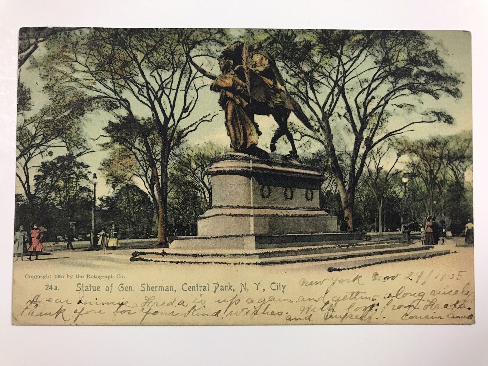 vintage 1905 statue of gen sherman central park NY undivided back postcard
