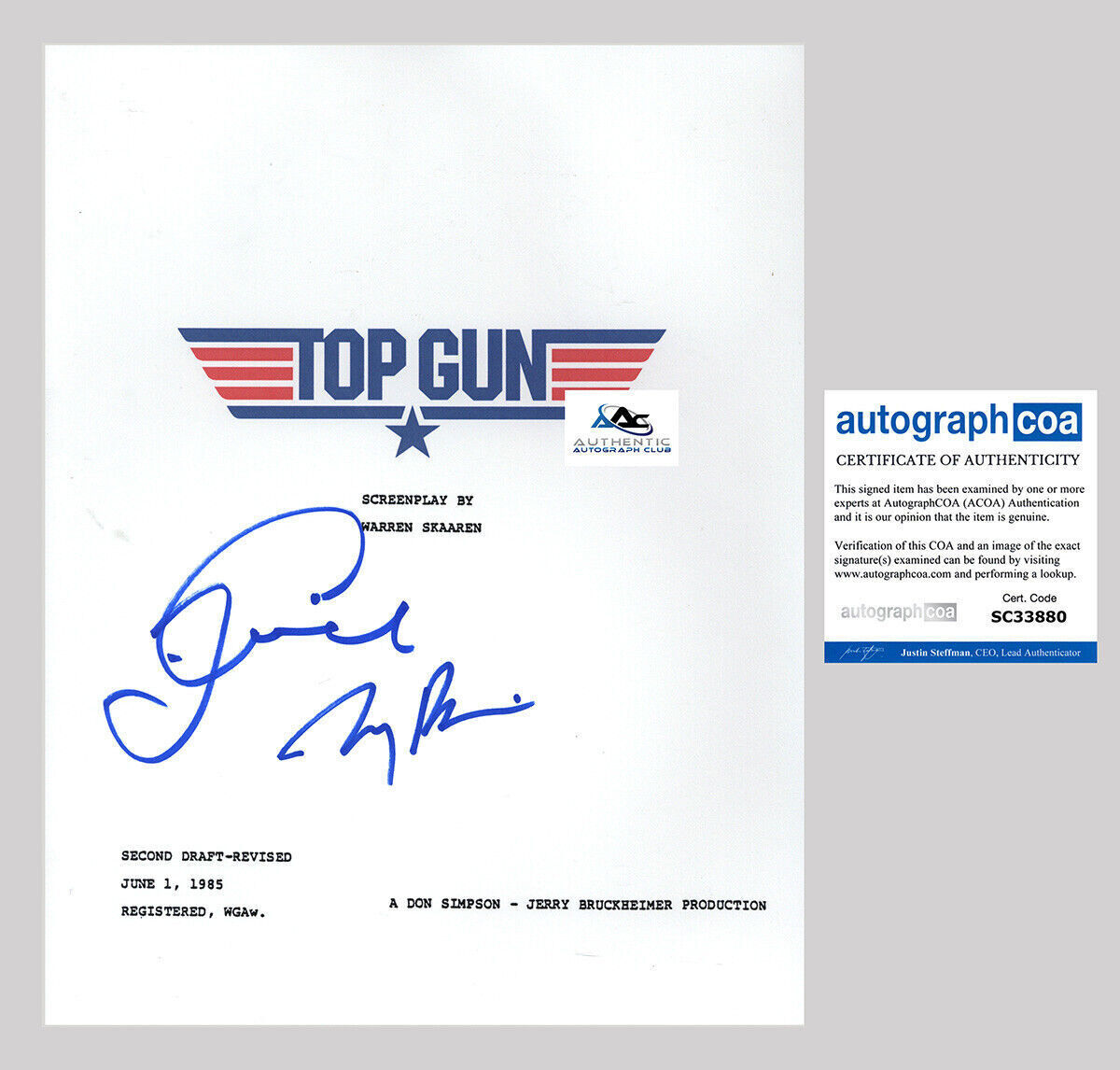 TOM CRUISE AND JERRY BRUCKHEIMER AUTOGRAPH SIGNED TOP GUN COMPLETE FULL SCRIPT