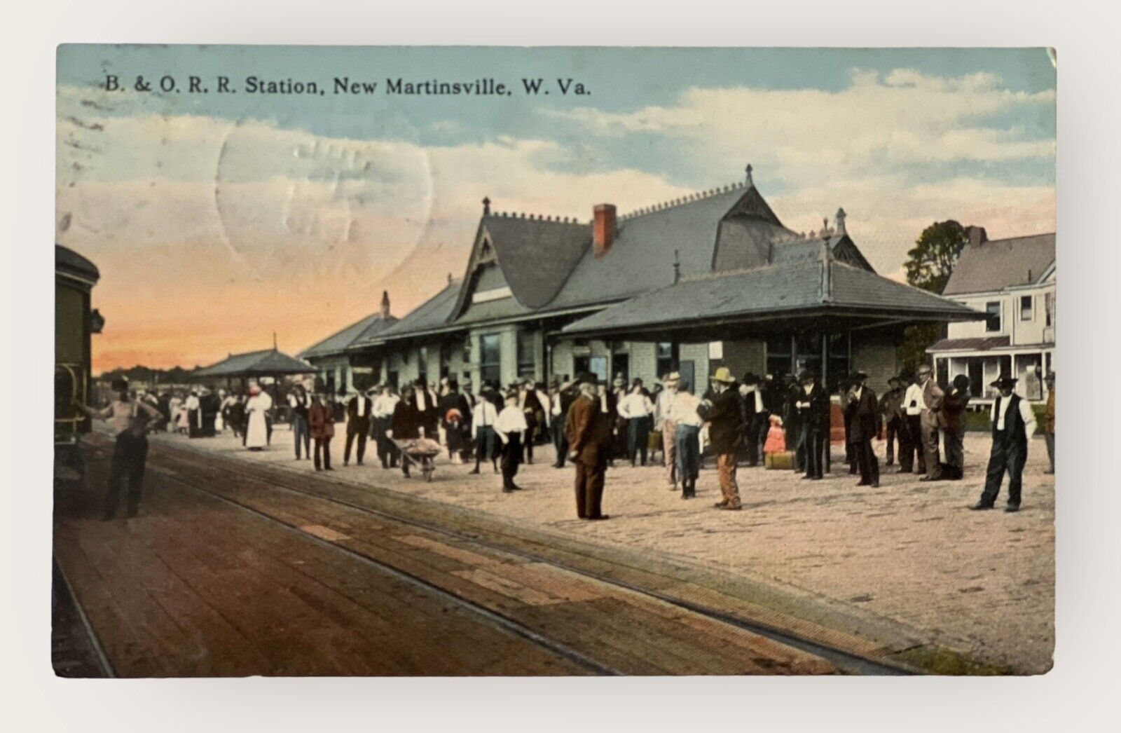1915 B & O Railroad Depot Train Station Colored Litho Robbins & Sons Pub Stamped