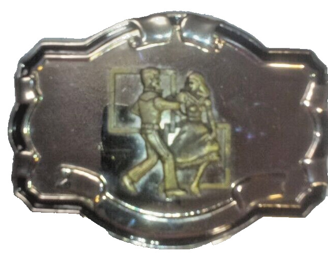VTG Western Belt Buckle Square Line Dancing Couple Mirrored 1970s Country Music