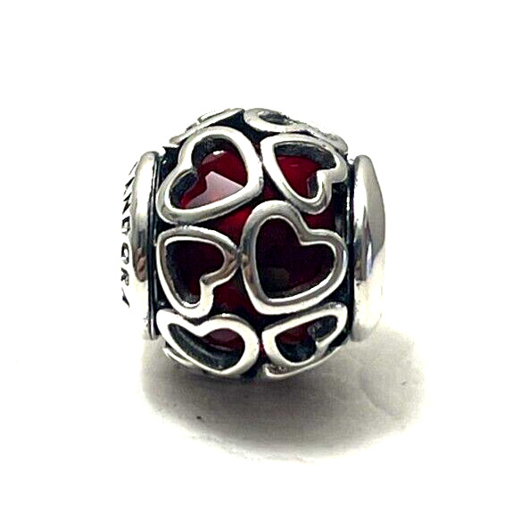 New Pandora Encased in Love Cerise Red Crystal Hearts Charm w/pouch Valentine