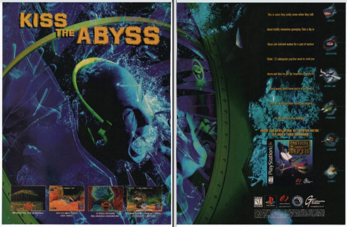 Critical Depth Playstation PS1 Kiss The Abyss Vtg - 1997 Video Game 2PG PRINT AD