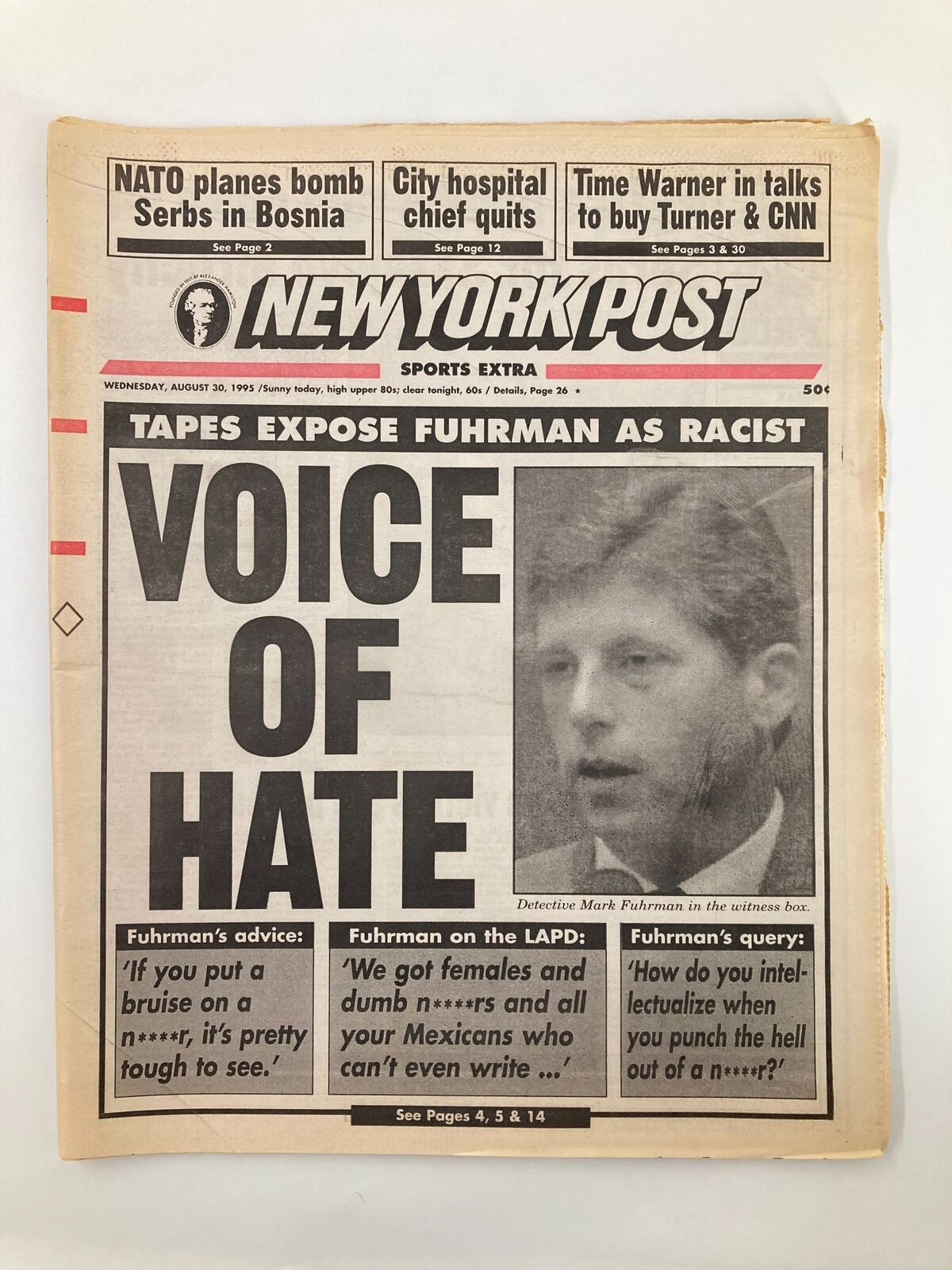 New York Post Newspaper August 30 1995 Detective Mark Fuhrman No Label