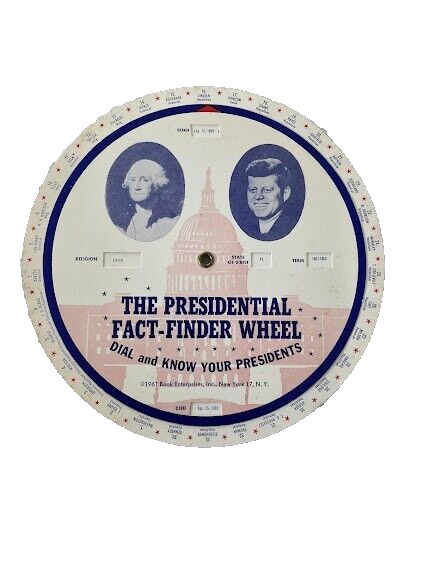 Vintage 1961 THE PRESIDENTIAL FACT-FINDER WHEEL George Washington John Kennedy
