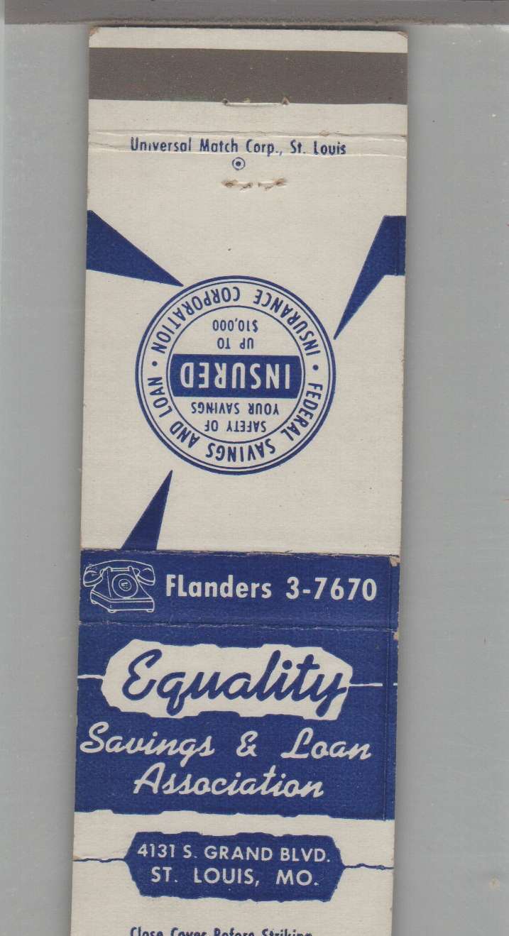 Matchbook Cover - Equality Savings & Loan Association St. Louis, MO
