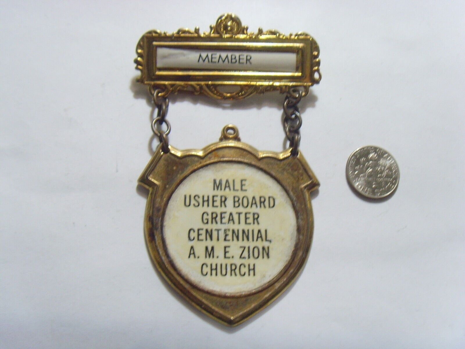 1800s Antique 4 inch pectoral Gold tone usher  AME badge Zion Church 52130