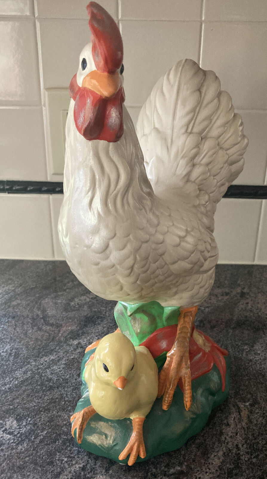 Farmhouse Vintage 1972 Ceramic Rooster Chicken Chick Painted Cottage Shabby Craf