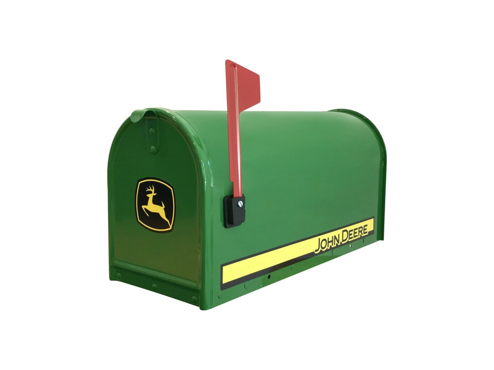 John Deere Collectible Mailbox With Decals Flag Green Metal Residential Post Mnt