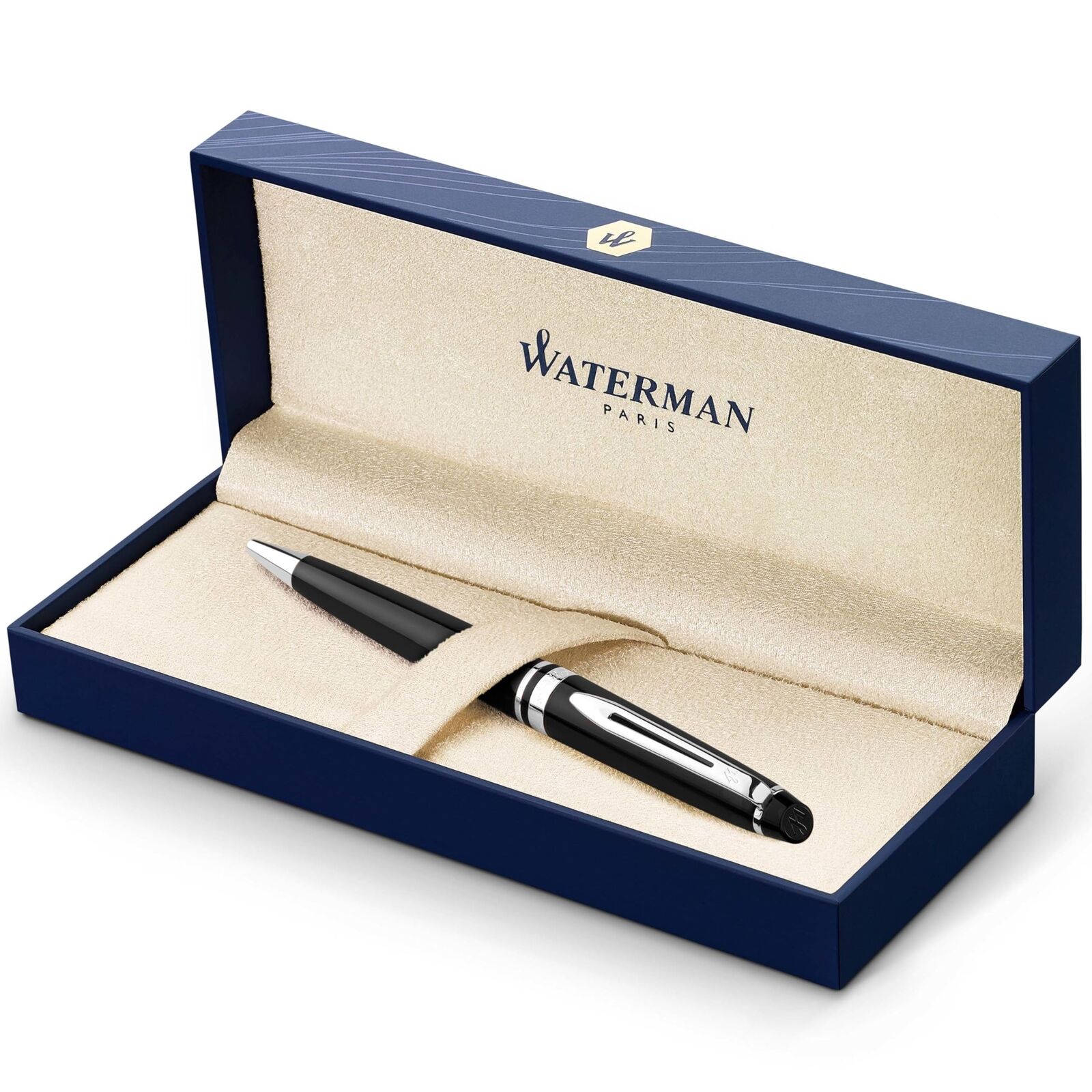 Expert Ballpoint Pen | Gloss Black with Chrome Trim | Medium Tip | Blue Ink |...