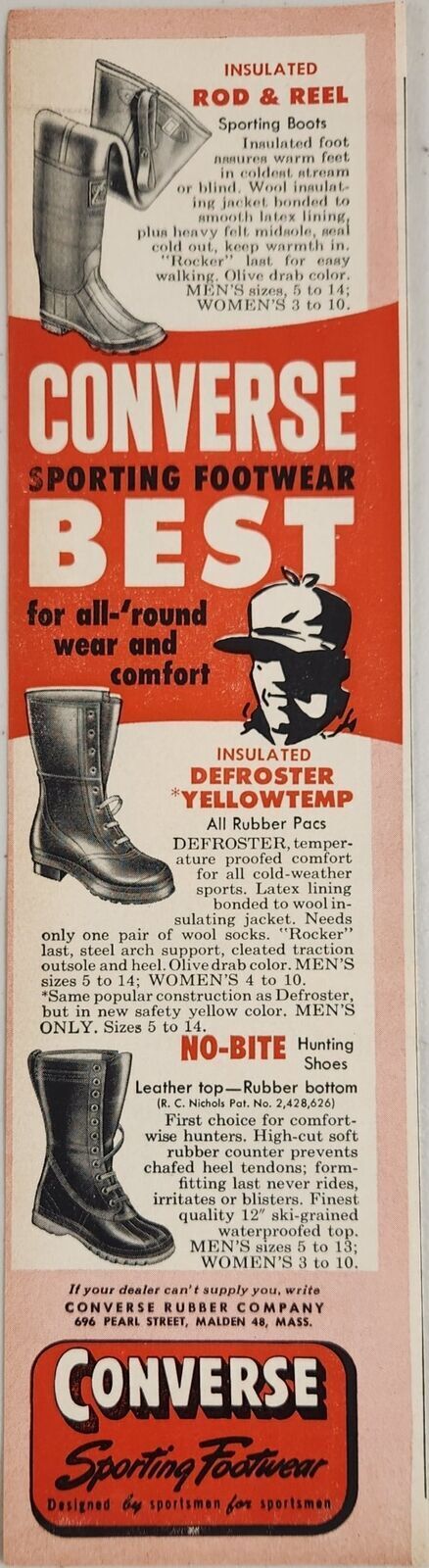 1958 Print Ad Converse Sporting Footwear Rod & Reel Rubber Boots Malden,MA
