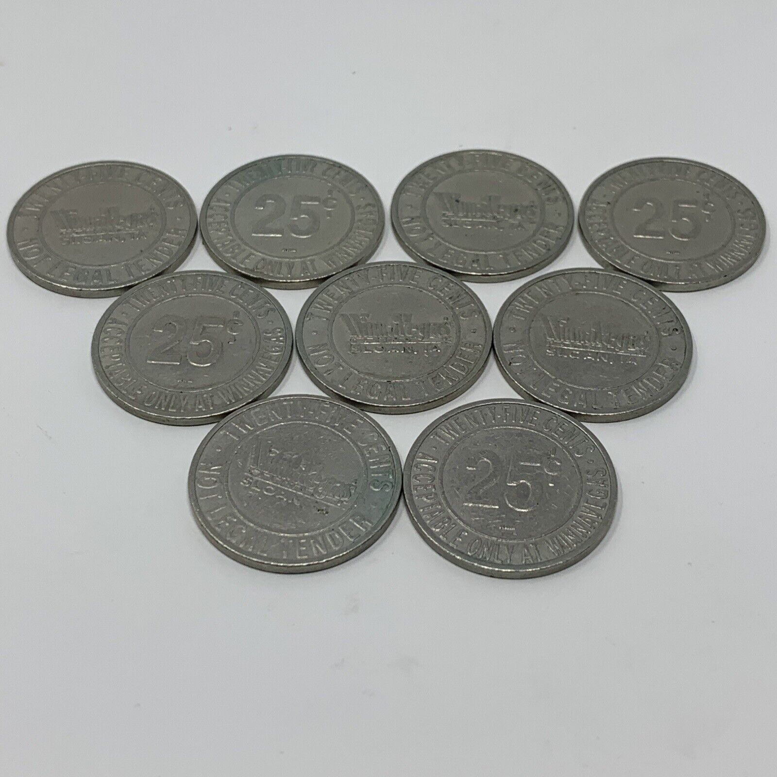 Lot of 9 WINNEVEGAS CASINO Sloan, Iowa $0.25 coins