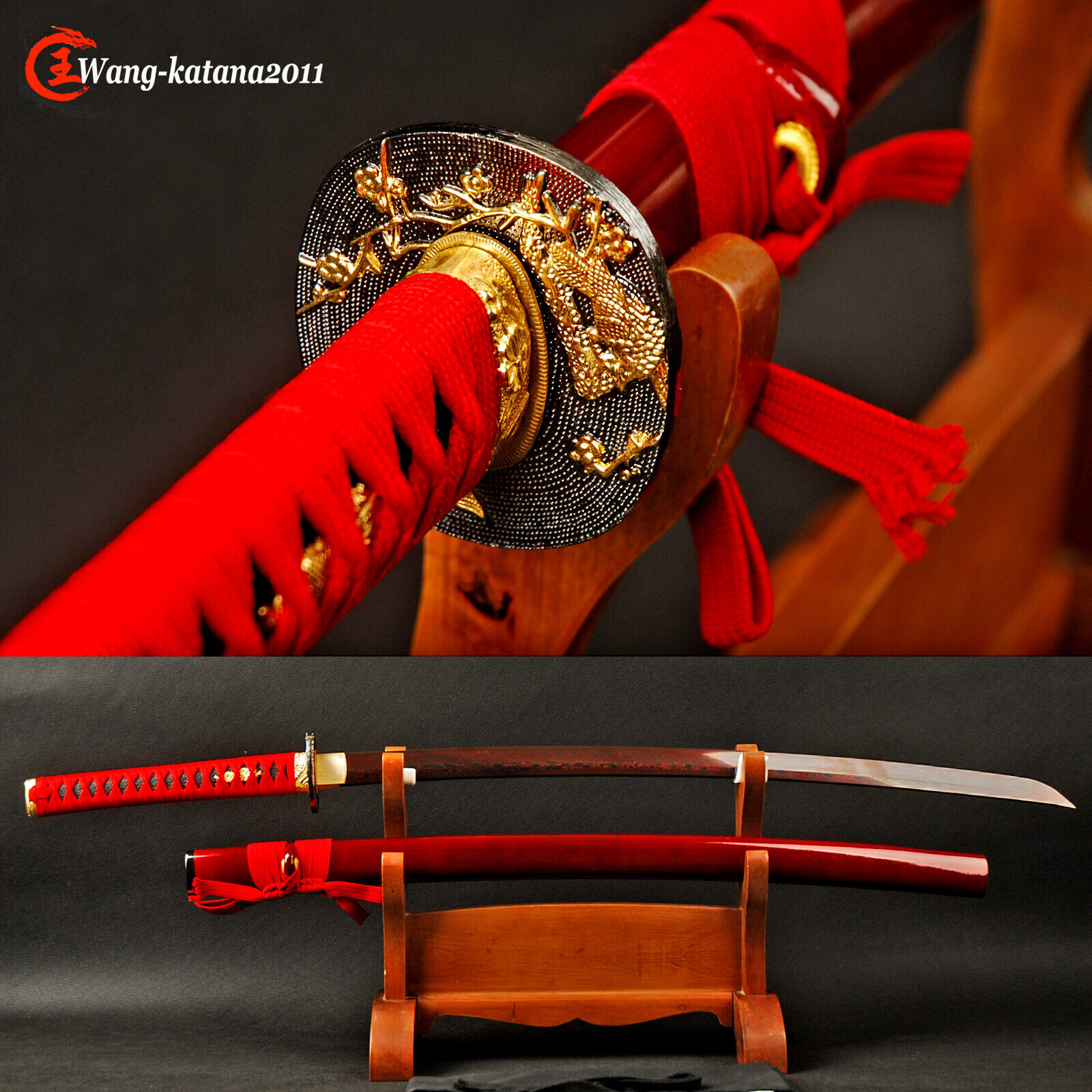 Bloody Red Blade Japanese Samurai Katana Folded Steel Cotton Ito Full Tang Sharp