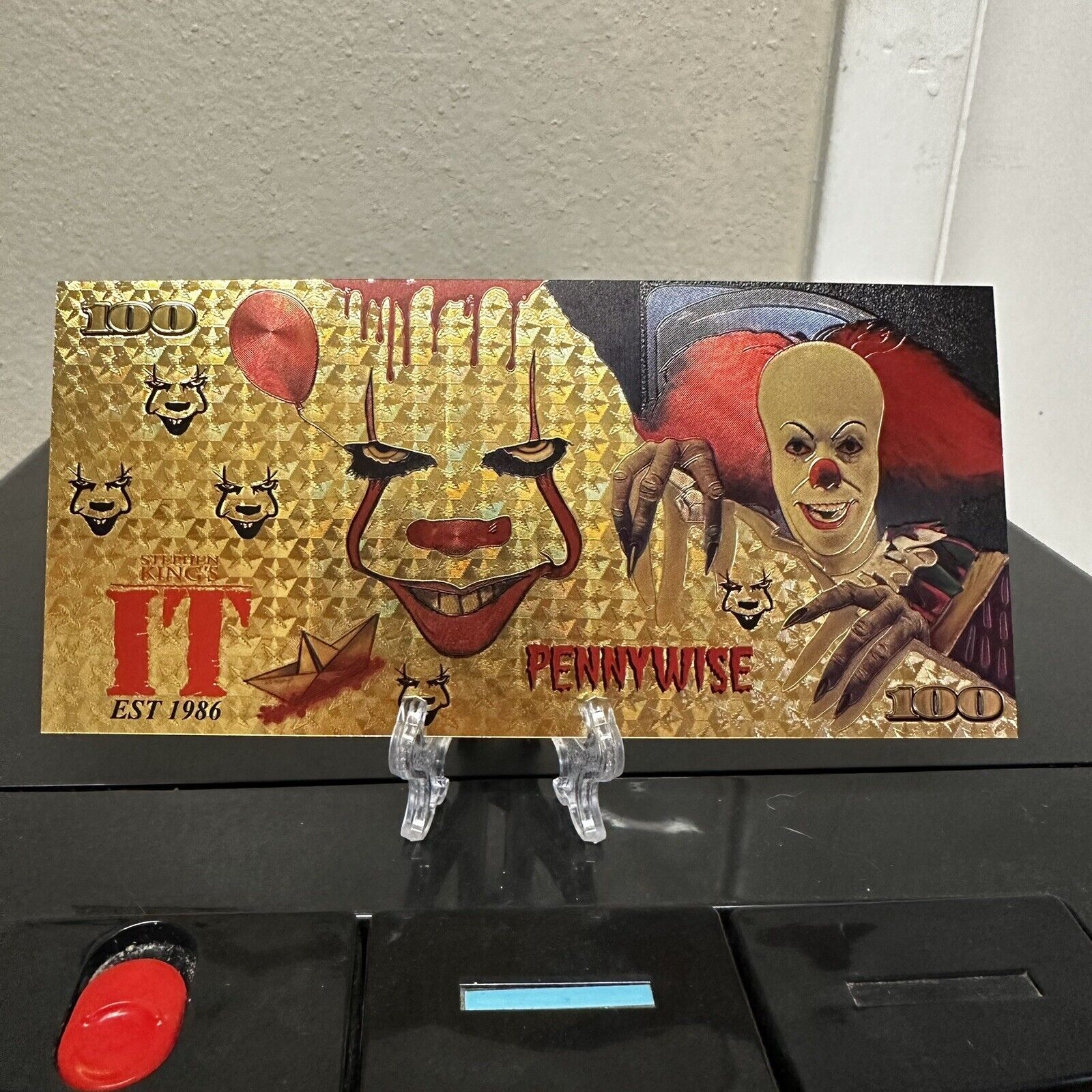 24k Gold Foil Plated Pennywise Banknote Stephen King IT Horror Movie Collectible