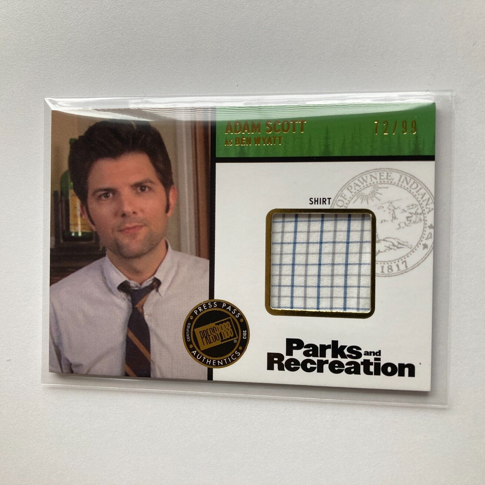 2013 Parks and Recreation Adam Scott as Ben Wyatt Gold Relic Card 72/99 #R-AS