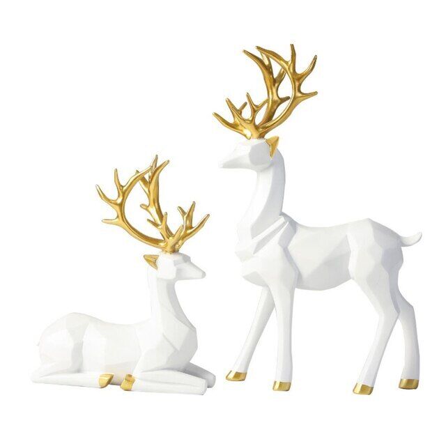 2Pcs Christmas Reindeer Figurines Nordic Style Small Resin Sitting Standing Deer