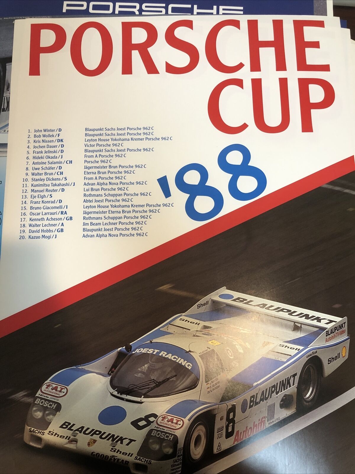 AWESOME ORIGINAL 1988 Porsche 962 Porsche Cup Victory Showroom Poster 