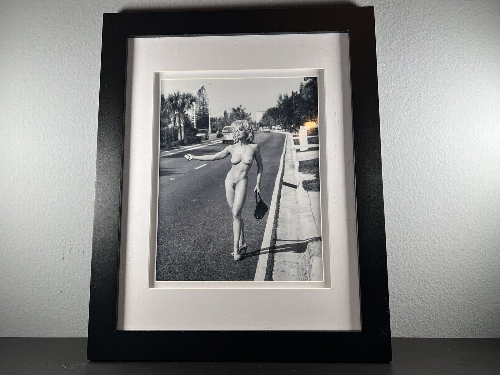 Madonna Glamour Photo B&W 8x10” Hitchhiking in Miami in Elegant 11x14” Frame