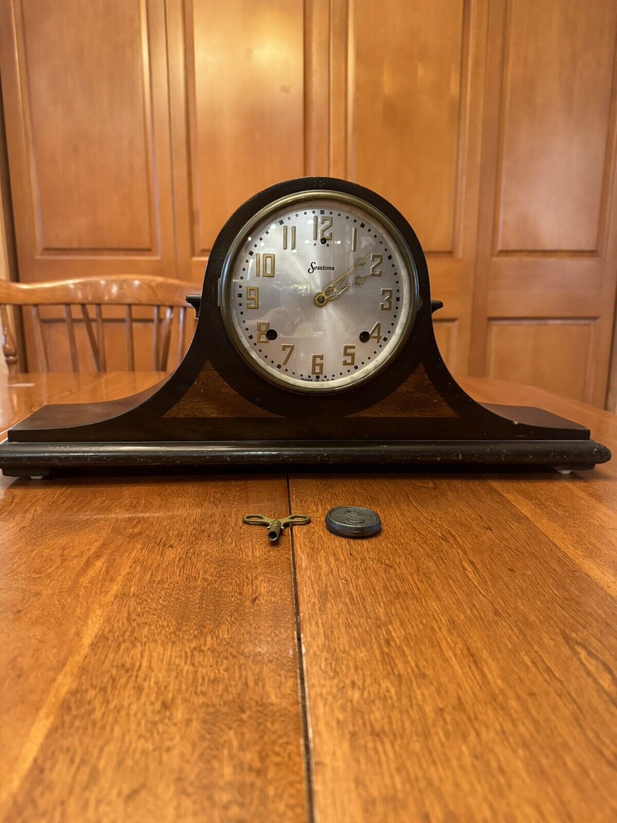 Antique Sessions Camelback/Tambour Clock In Good Working Order