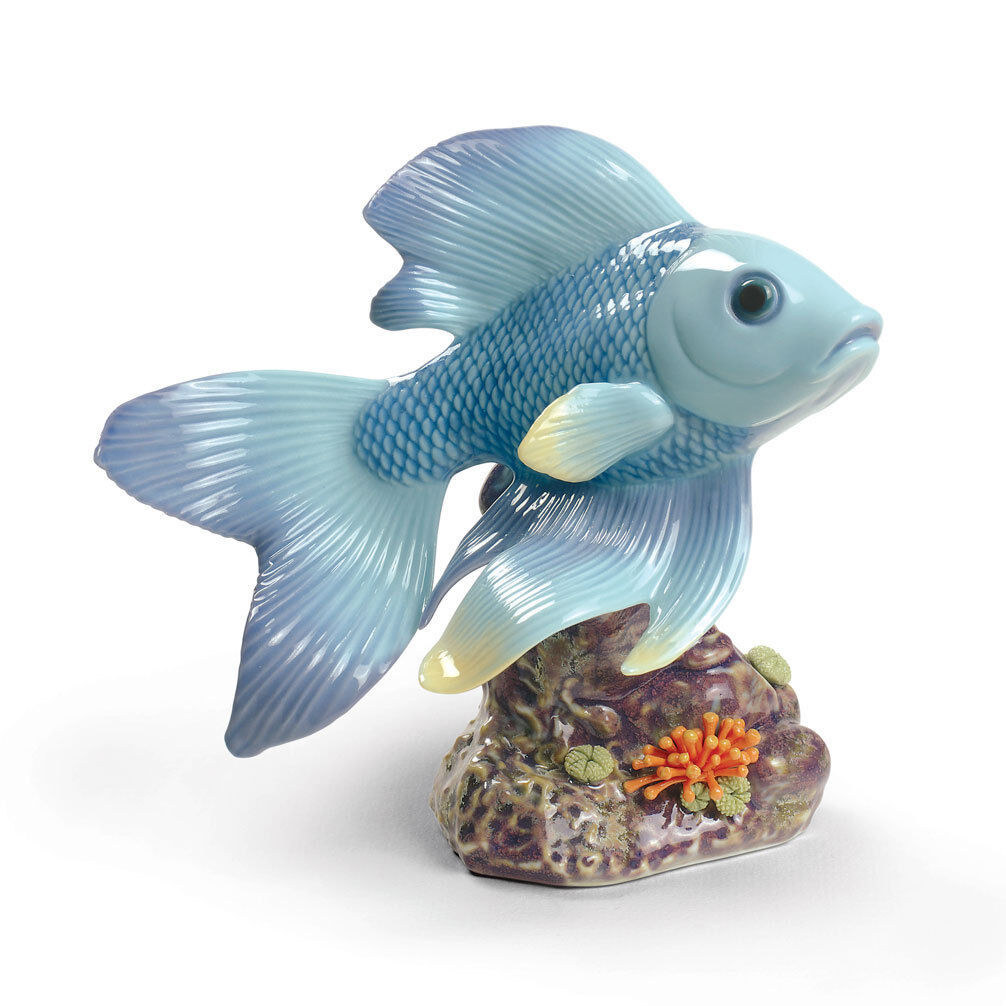 NEW LLADRO POND DREAMER FISH FIGURINE #9141 BLUE BRAND NIB FLOWER CUTE SAVE$ F/S