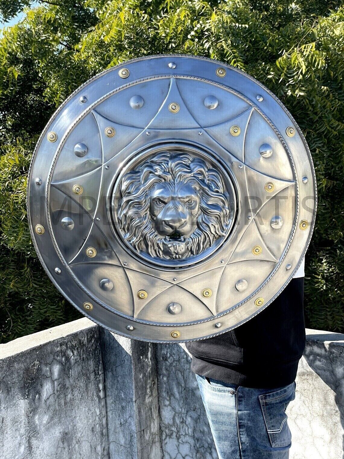 Lion Face Round Medieval Shield Knight Armor Shield Solid Steel Size 24 Inches