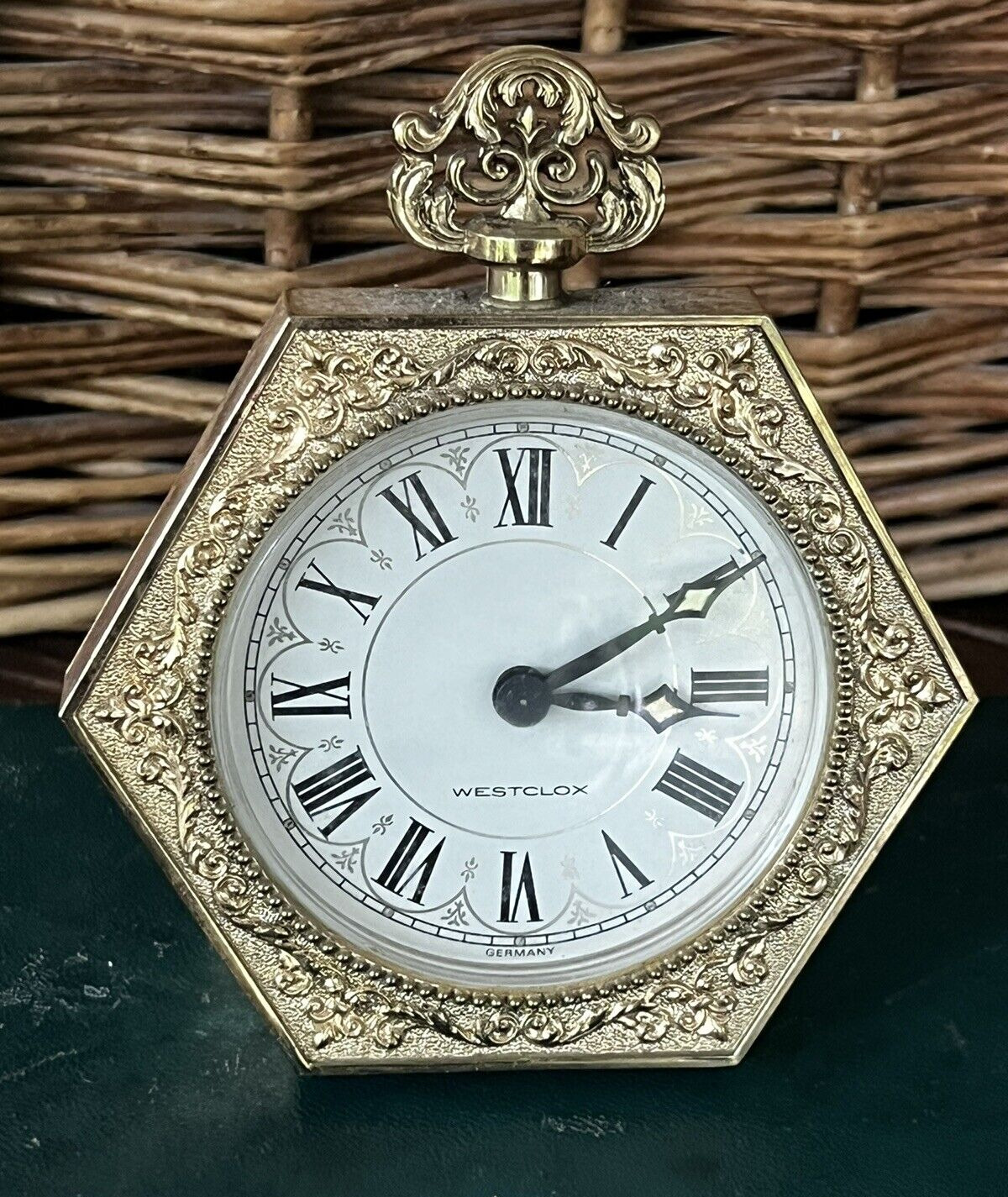 Rare Vintage Westclox Germany Wind Up Alarm Clock Gold Ormolu Filigree Working