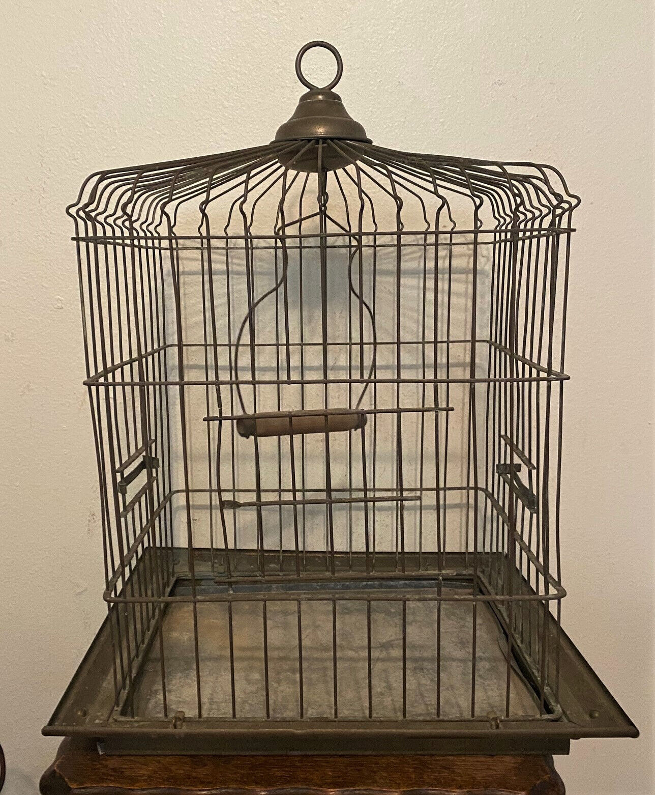 Large Antique Victorian Brass Wire Parrot Bird Cage, Table or Hanging, 24\