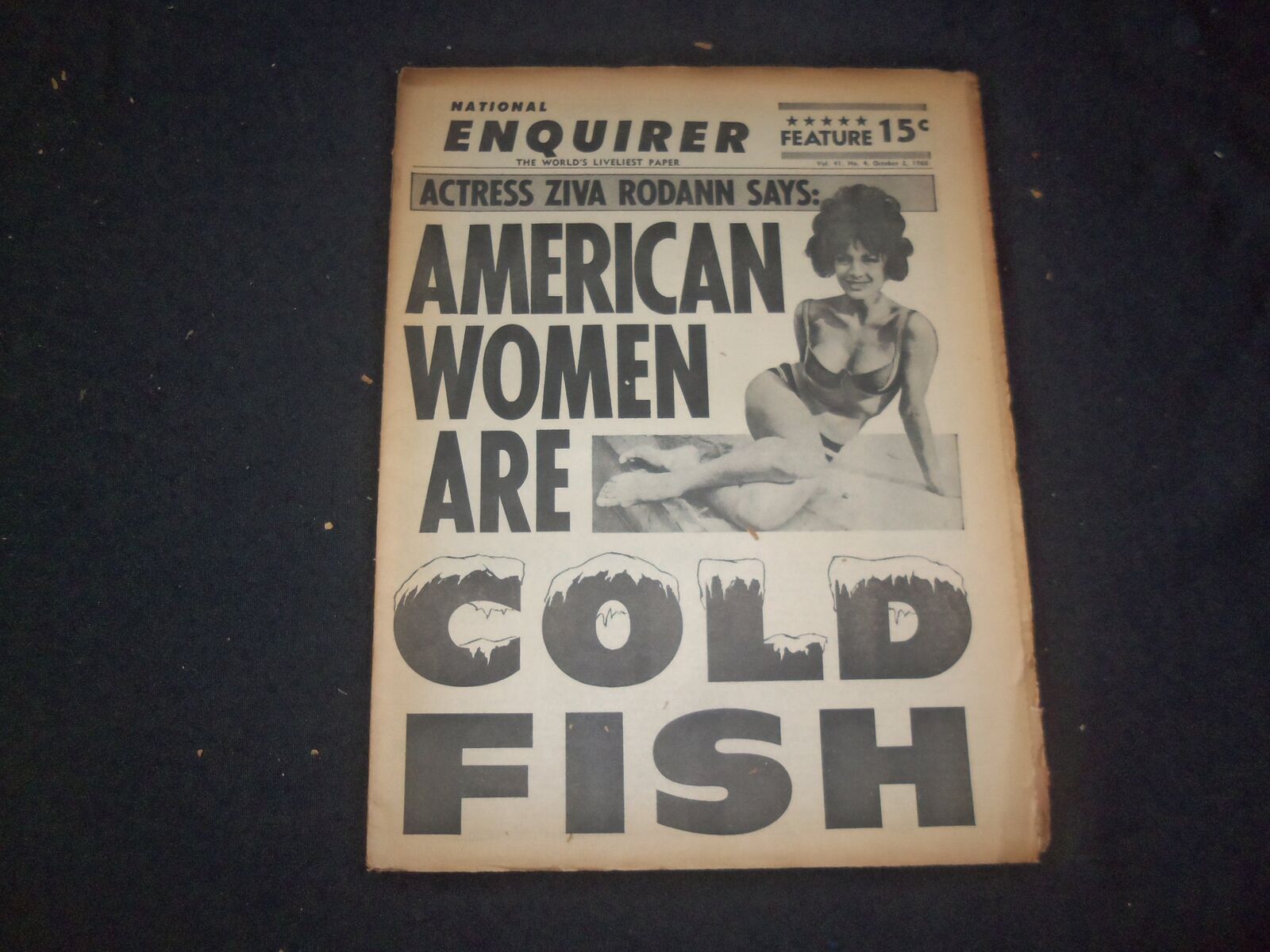 1966 OCT 2 NATIONAL ENQUIRER NEWSPAPER - ZIVA RODANN: WOMEN COLD FISH - NP 7424