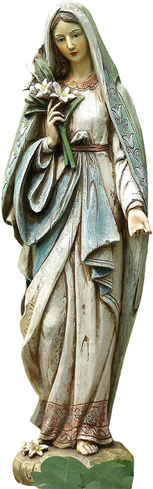 Blessed Virgin Mary Mother Madonna Lilies Figurine Indoor Outdoor Garden Statue