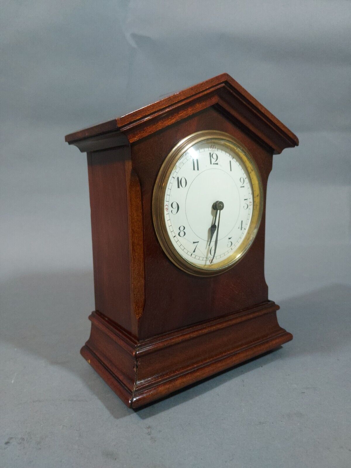 Antique French Desk Clock, mahogany Architectural mahogany case platform esc.
