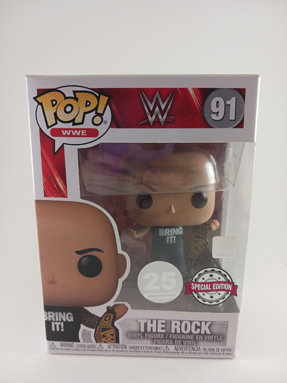 WWE Funko Pop THE ROCK #91 25 Anniversary Wrestling Vinyl Figure DWAYNE JOHNSON