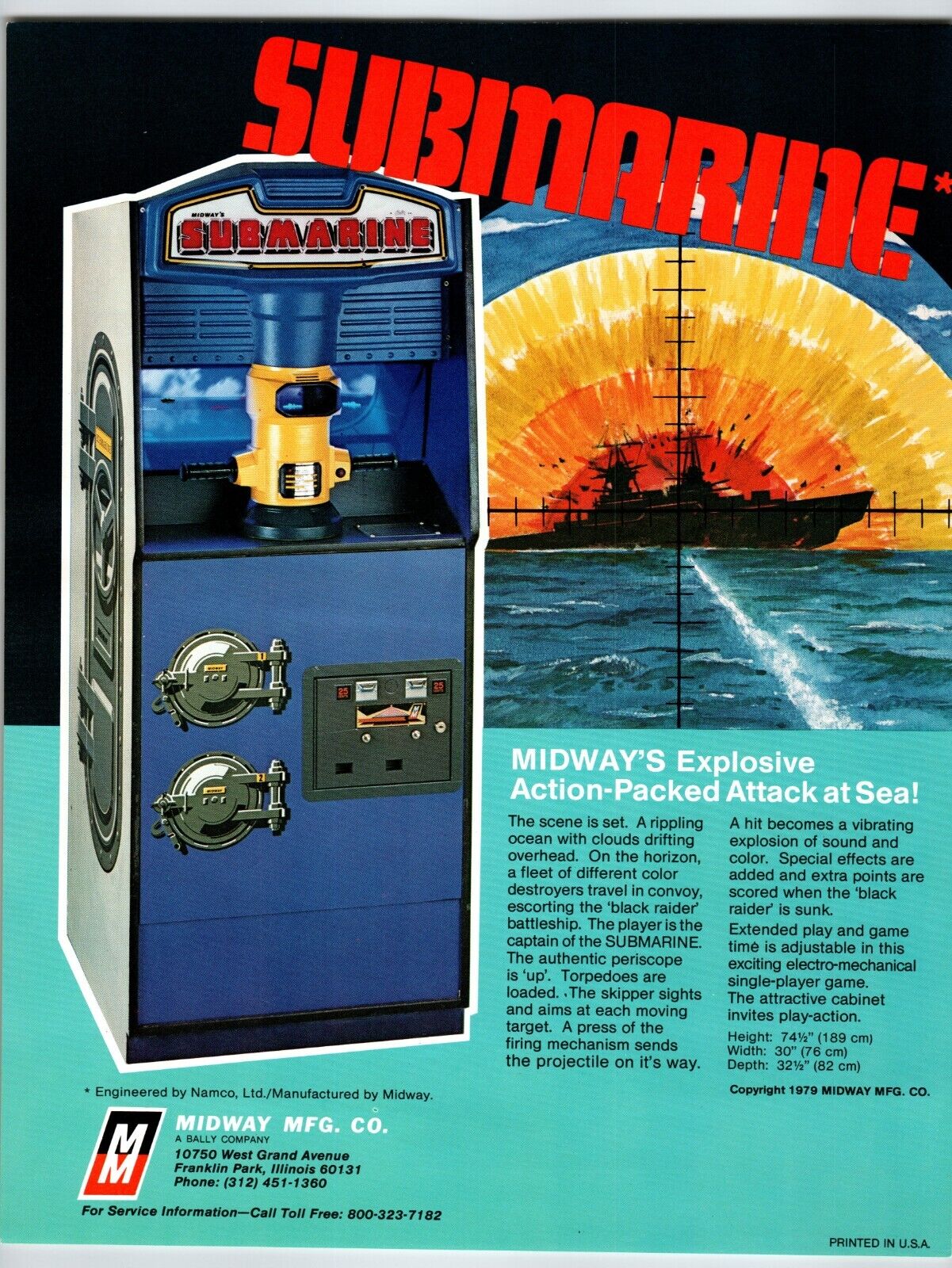 Submarine Video Arcade Game Flyer 1979 Original Retro Art 8.5\