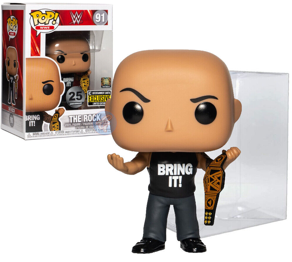 Exclusive WWE The Rock w/ Championship Belt Bring It Funko Pop in Protector