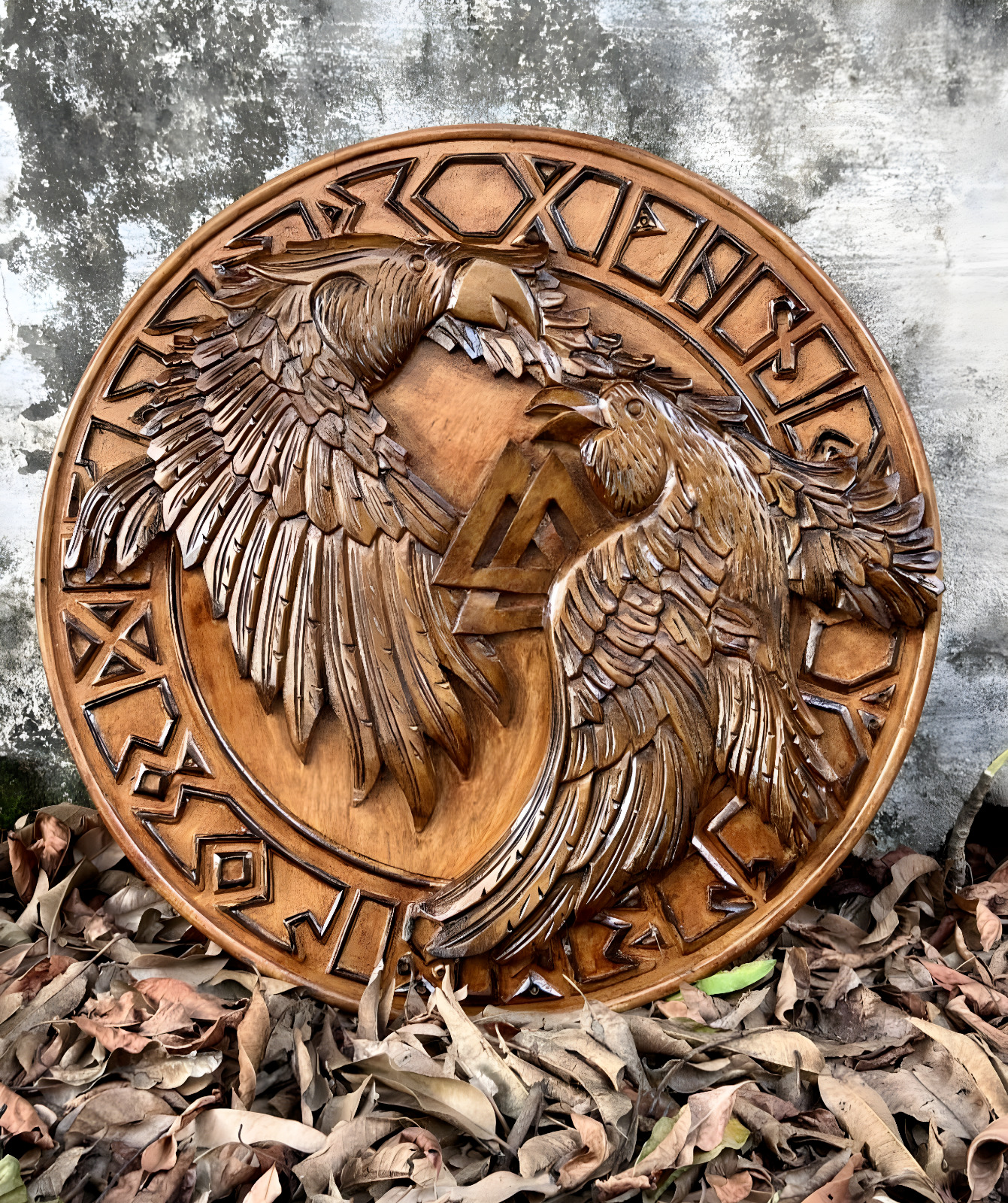 Eivor Valhalla Raven Wooden Shield Medieval Authentic Battle Worn Hand Carved