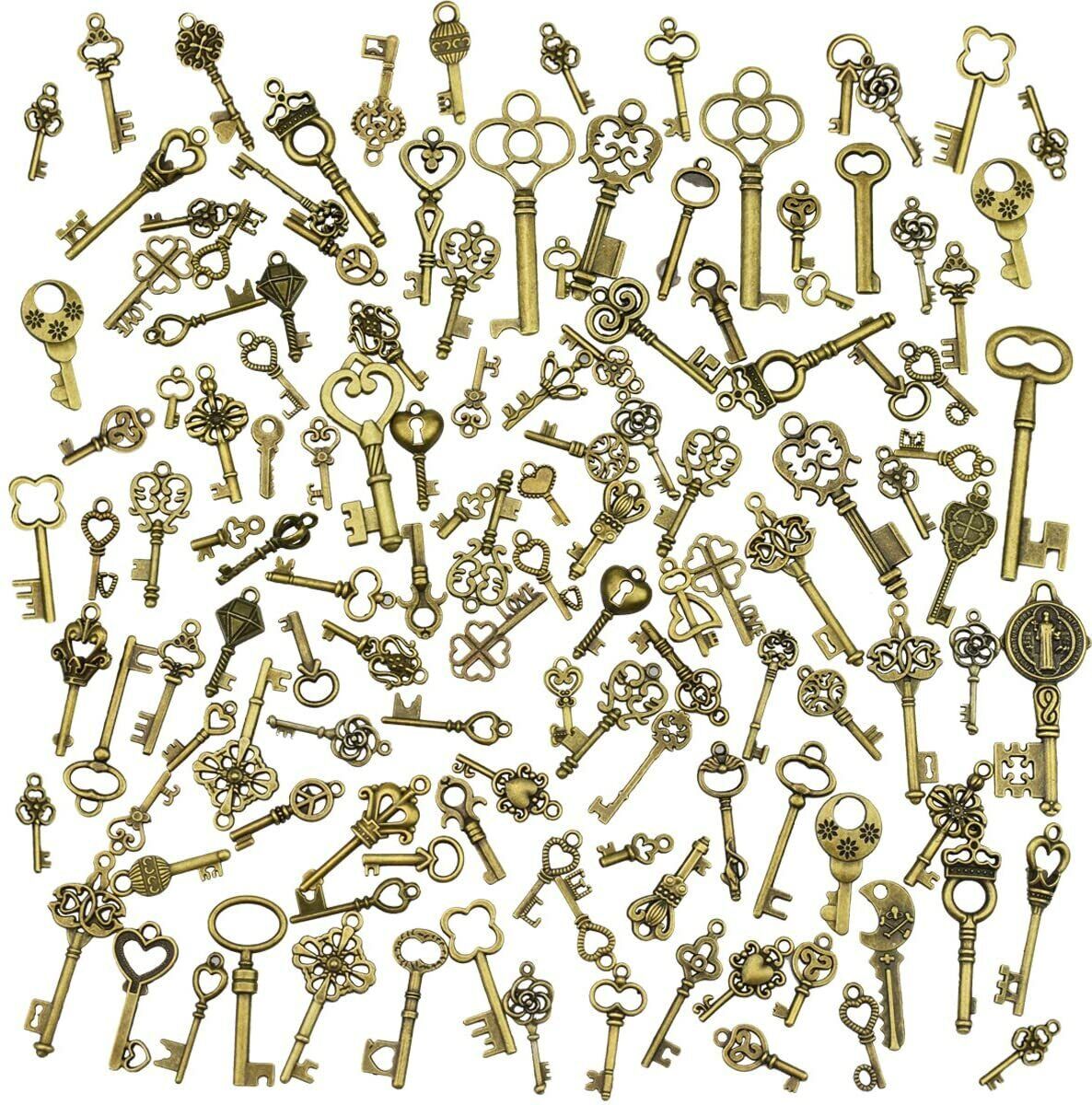 125 PCS/Set Antique Vintage Keys Old Look Bronze Skull KeyS Fancy Charm Pendant