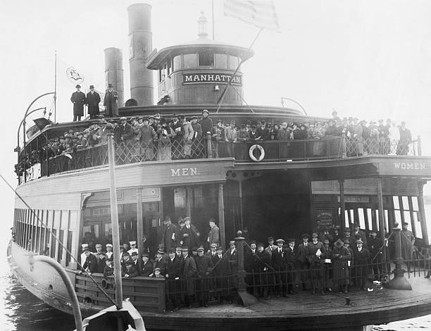 Passengers Staten Island Ferry ca shows division lower deck in- 1917 Old Photo