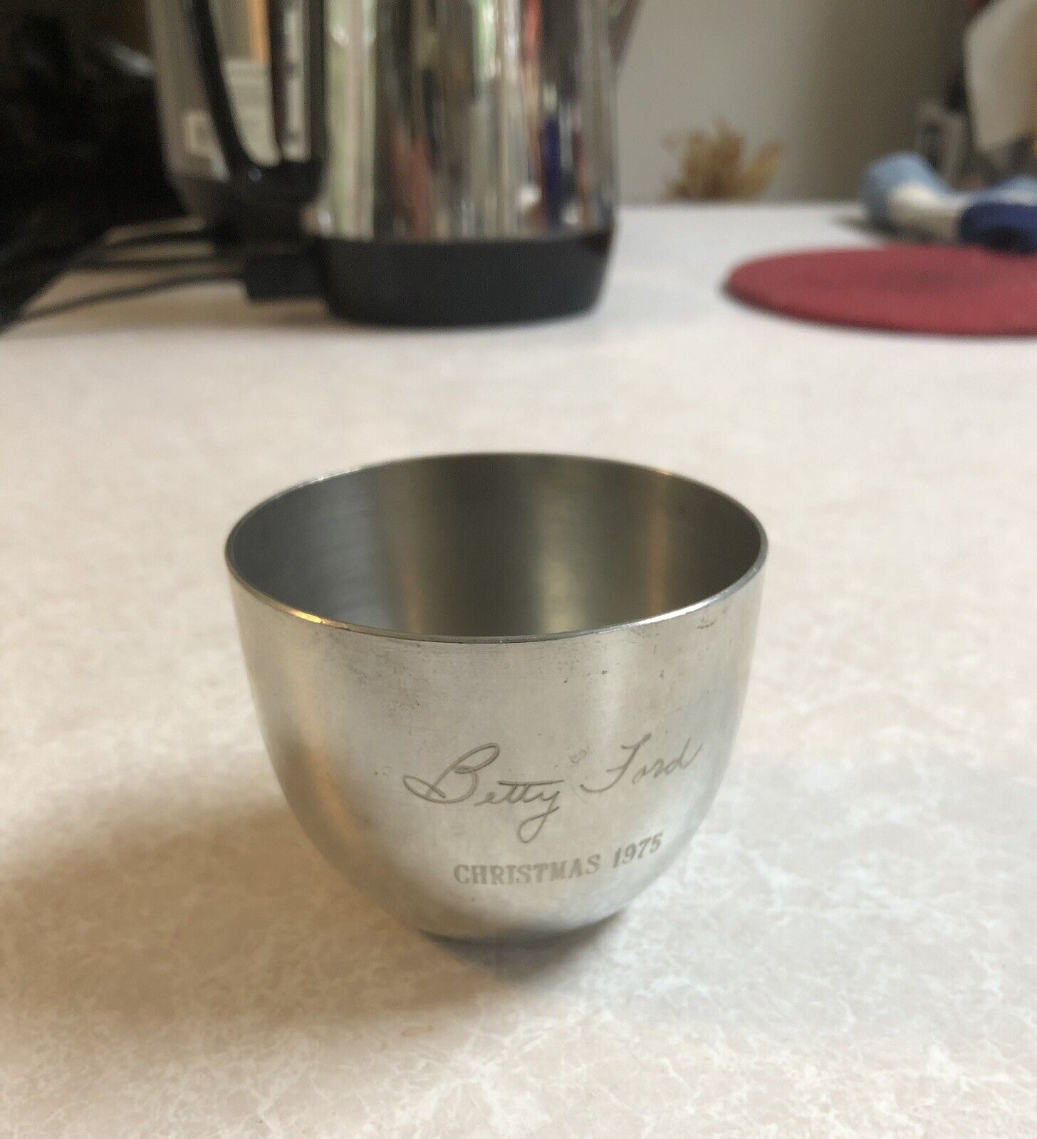 Rare Betty Ford Signed Stieff Pewter Jefferson Cup Christmas 1975.