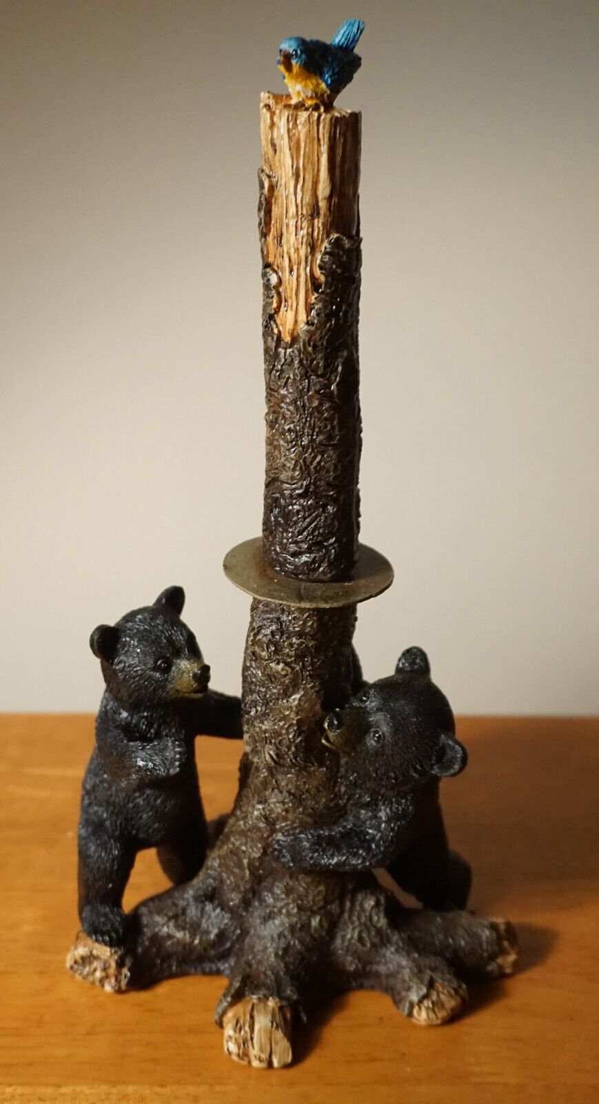 Black Bear Cub Tree Figurine Toilet Paper Roll Holder Lodge Cabin Bathroom Decor