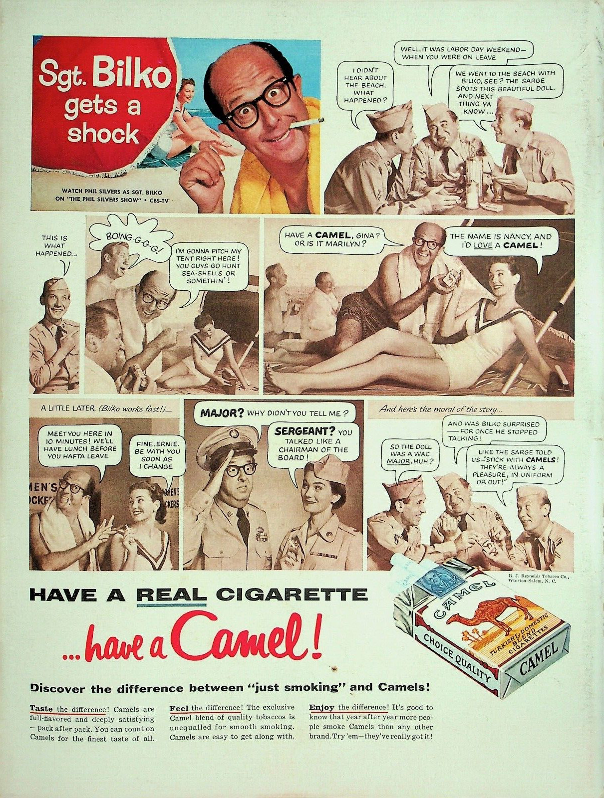 1956 Full Page Size Color Life Magazine Ad - Camel Cigarettes Phil Silvers- FC