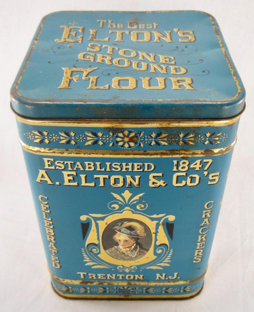Eltons Stone Ground Flour Tin Vintage Harrys Grocery Replica Trenton NJ O AS IS