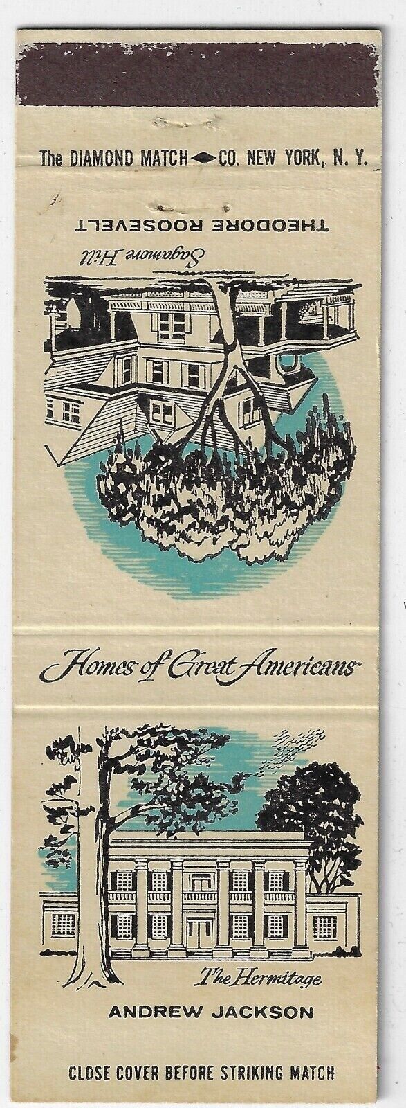 Empty Matchbook Cover Home of Great Americans Set Teddy Roosevelt Andrew Jackson